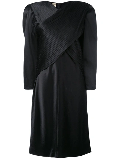 Pre-owned Krizia Vintage Oversize Wrap Front Dress In Black