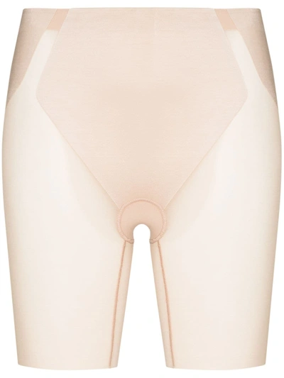 Shop Spanx Haute Contour Mid-thigh Shorts In Neutrals
