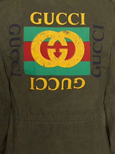 Shop Gucci Coated Parka With  Logo In Green