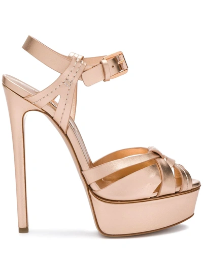 Shop Casadei Platform Stiletto Sandals In Gold