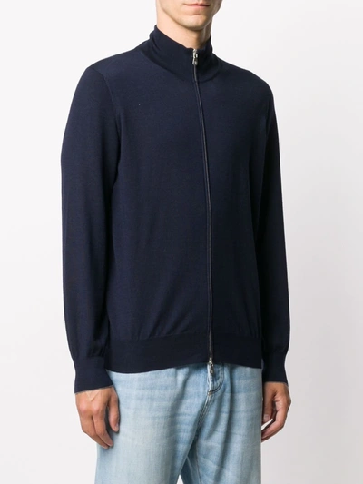 Brunello Cucinelli High-neck Zip-through Sweater In Blue