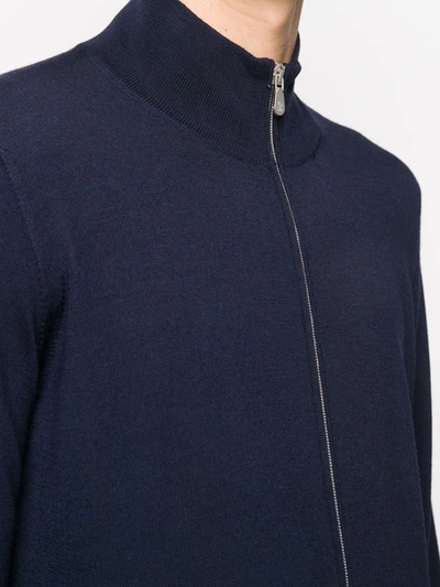 Brunello Cucinelli High-neck Zip-through Sweater In Blue