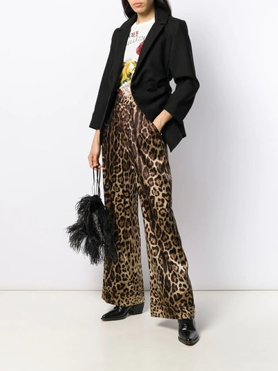 Shop Dolce & Gabbana Leopard-print Satin Pajama Bottoms In Neutrals