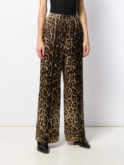 Shop Dolce & Gabbana Leopard-print Satin Pajama Bottoms In Neutrals