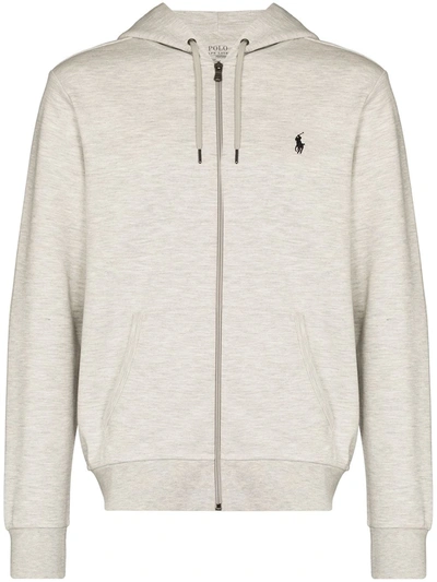 Shop Polo Ralph Lauren Logo-embroidered Fleece Hoodie In Grey