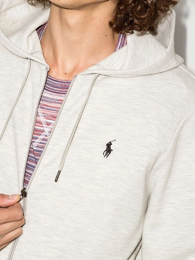 Shop Polo Ralph Lauren Logo-embroidered Fleece Hoodie In Grey