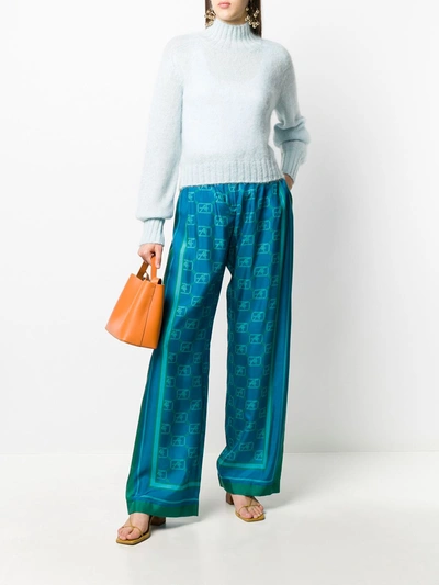 Alberta Ferretti Monogram Print Wide Leg Trousers In Blue
