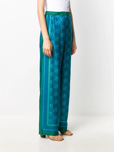 Alberta Ferretti Monogram Print Wide Leg Trousers In Blue