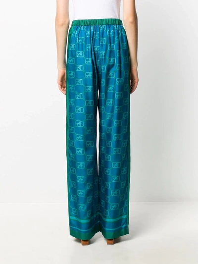 Alberta Ferretti Monogram Print Wide Leg Trousers In Blue