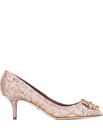 Shop Dolce & Gabbana Rainbow Lace 60mm Brooch-detail Pumps In Pink
