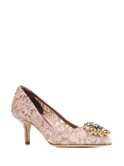 Dolce & Gabbana Rainbow Lace 60mm Brooch-detail Pumps In Pink
