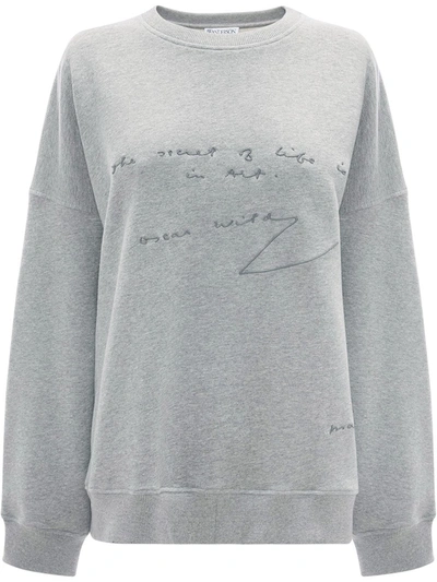 Jw Anderson Quote Embroidered Oversized Raglan Sweatshirt In Grey | ModeSens