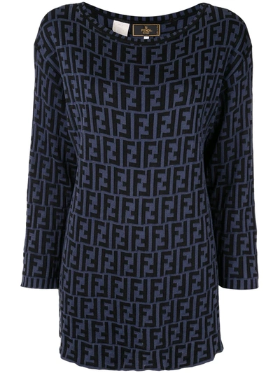 Pre-owned Fendi 1990s Zucca Pattern Knitted Top In Black