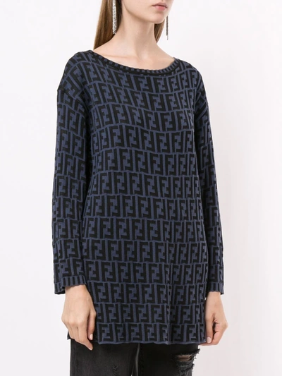 Pre-owned Fendi 1990s Zucca Pattern Knitted Top In Black