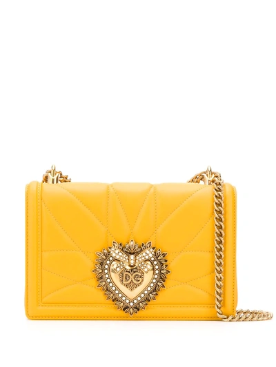 Shop Dolce & Gabbana Medium Devotion Matelassé Shoulder Bag In Yellow