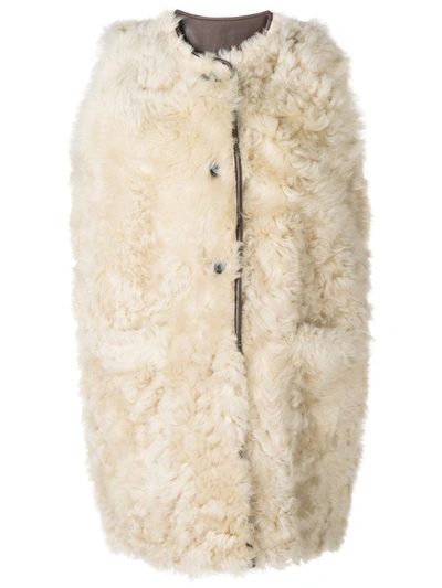 Shop Marni Furry Sleeveless Coat In Neutrals
