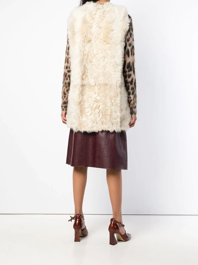 Shop Marni Furry Sleeveless Coat In Neutrals