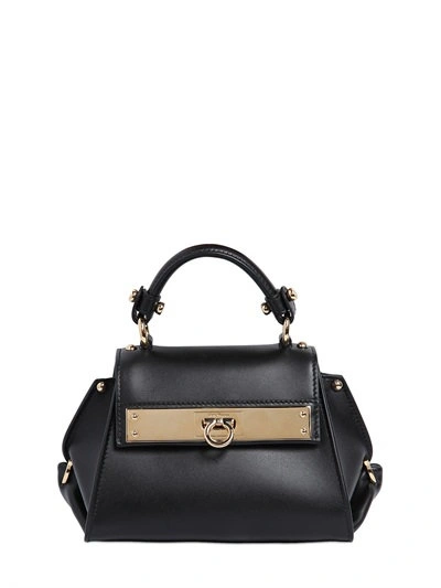 Shop Ferragamo Mini Sofia Leather Shoulder Bag, Black