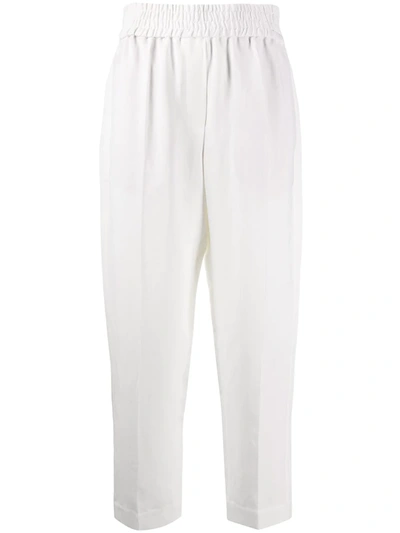 Shop Brunello Cucinelli Cropped Stripe Detail Trousers In White