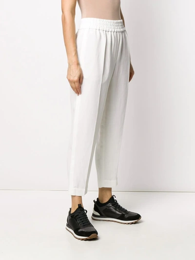 Shop Brunello Cucinelli Cropped Stripe Detail Trousers In White