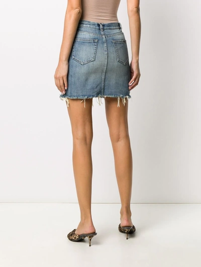 Shop Saint Laurent Distressed Denim Skirt In Blue