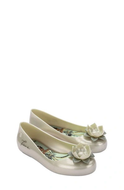 Shop Mini Melissa Sweet Love Disney Princess Flat In Metallic White/ Green
