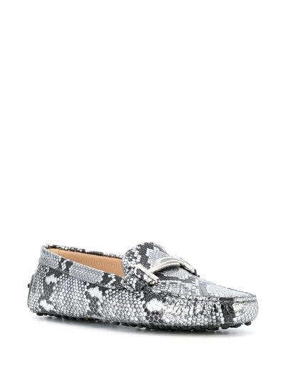Shop Tod's Gommino Snake Print Driving Shoes In Silver