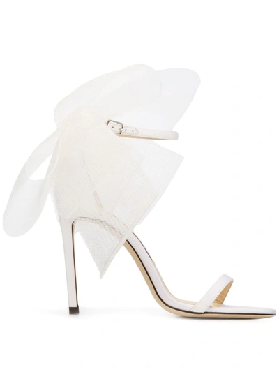 Jimmy Choo Aveline 100 Bow-embellished Grosgrain Sandals In Neutrals