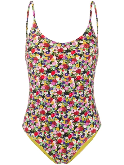 Shop La Doublej Amalfi Floral Swimsuit In Black