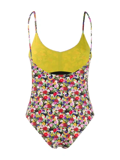 Shop La Doublej Amalfi Floral Swimsuit In Black