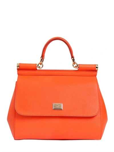 Shop Dolce & Gabbana Medium Sicily Dauphine Leather Bag, Mandarin Orange