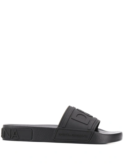 Shop Dolce & Gabbana Logo-embossed Beachwear Slides In Black