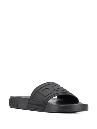 Shop Dolce & Gabbana Logo-embossed Beachwear Slides In Black