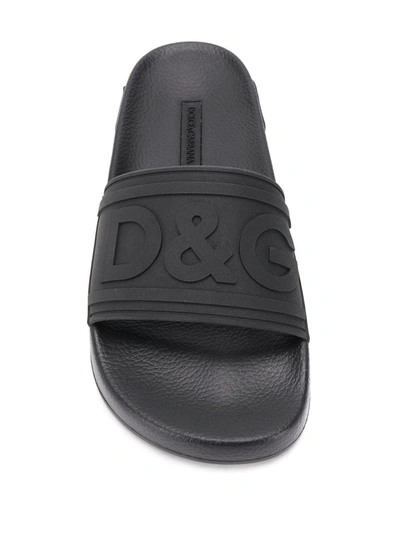 Shop Dolce & Gabbana Logo-embossed Beachwear Slides In Black