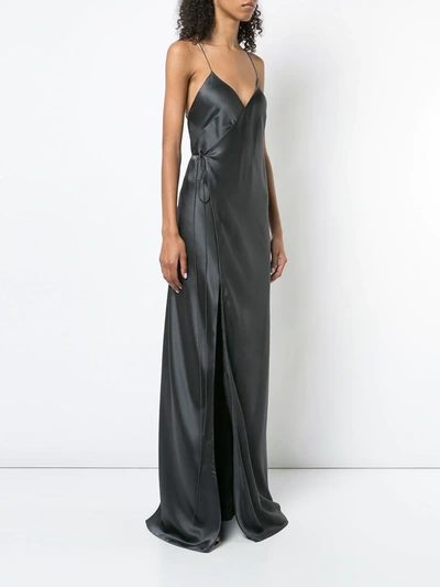 Shop Michelle Mason Strappy Wrap Gown In Grey