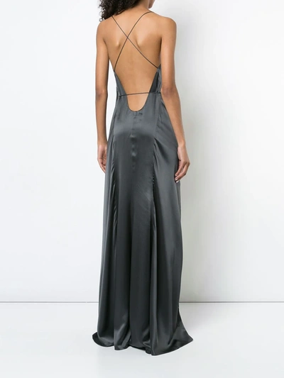 Shop Michelle Mason Strappy Wrap Gown In Grey