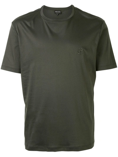 Shop Giorgio Armani Logo Embroidered T-shirt In Green