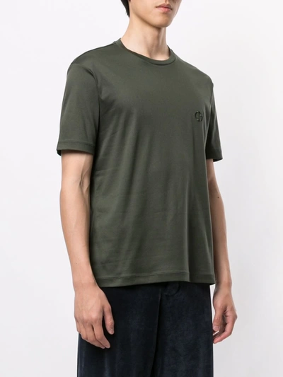 Shop Giorgio Armani Logo Embroidered T-shirt In Green