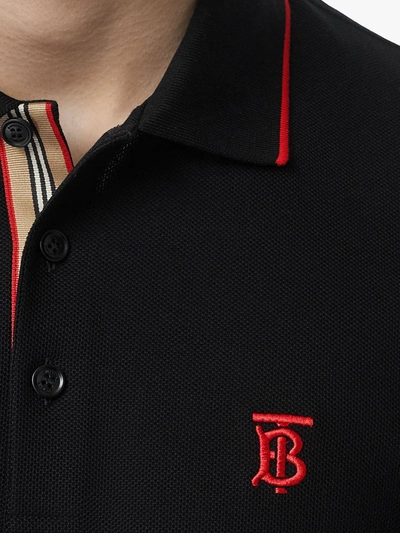 Shop Burberry Icon Stripe Placket Piqué Polo Shirt In Black
