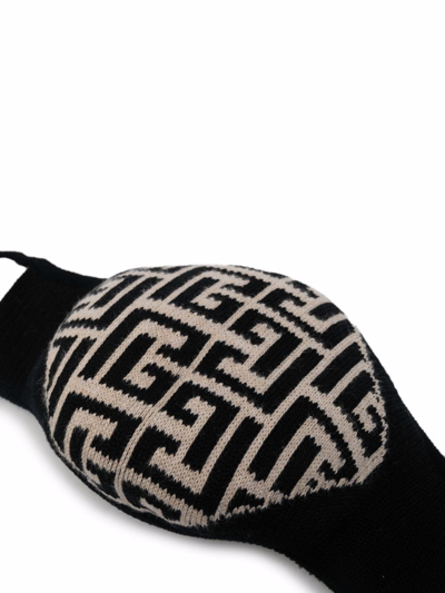 Shop Balmain Monogram-print Knitted Face Mask In Black