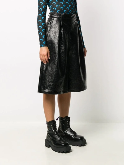 Shop Msgm Faux-leather Wide Leg Shorts In Black
