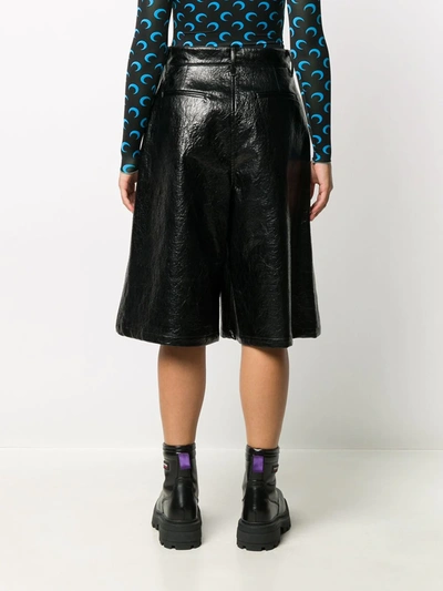 Shop Msgm Faux-leather Wide Leg Shorts In Black