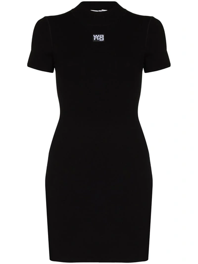 Shop Alexander Wang Logo-print Fitted Mini Dress In Black