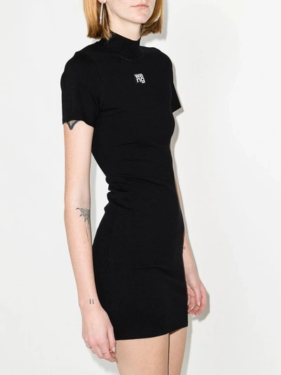 Shop Alexander Wang Logo-print Fitted Mini Dress In Black