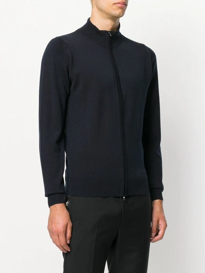 Shop John Smedley High Neck Zipped Cardigan In Blue