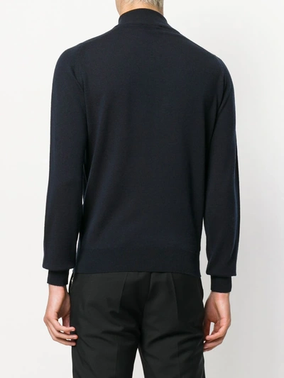 Shop John Smedley High Neck Zipped Cardigan In Blue