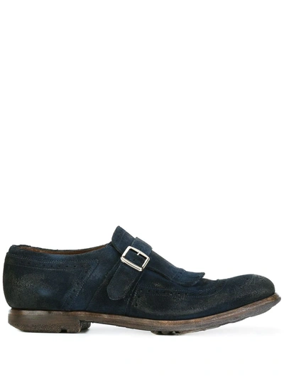 distressed brogue detail monk shoes