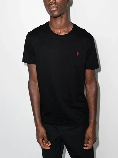 Polo Ralph Lauren Black Crewneck T-shirt With Pony Embroidery On The Front In Black
