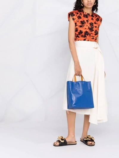 Shop Marni Colourblock Leather Tote Bag In Orange