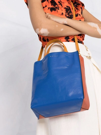 Shop Marni Colourblock Leather Tote Bag In Orange